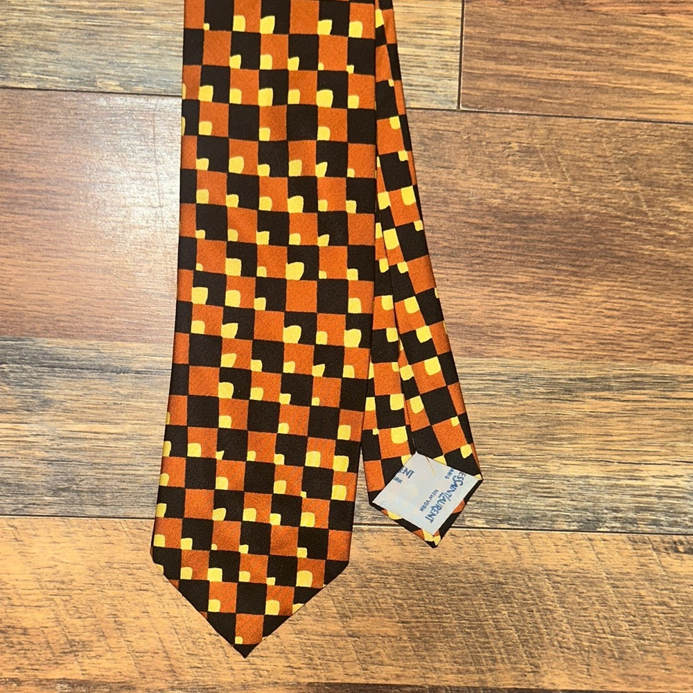 Yves Saint Laurent Checkerboard Tie in Orange and Yellow